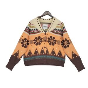 &Merci Fair Isle Cardigan Sweater Women M Retro Knit Button Up Boho EUC